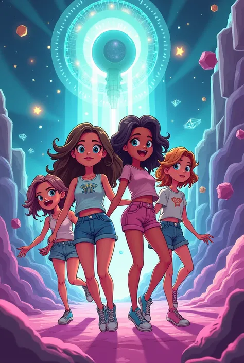 4 cartoon teenage girls suddenly goes into a teleportation 