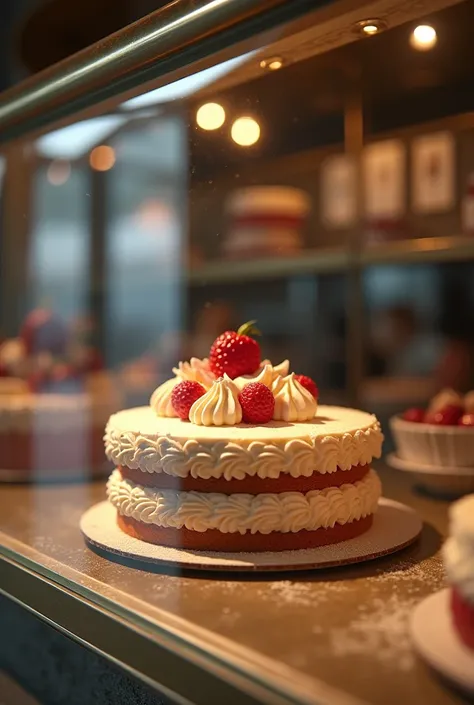 A cake in through a pastry glass