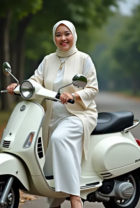 RAW, Best quality, high resolution, Masterpiece: 1.3, Indonesian woman wearing hijab, (40 years), plump, wearing white kebaya, Javanese gamis, dress, beautiful Javanese hijabi with pearl skin wearing tribal slaves, heels, Masterpiece, white high stockings,...