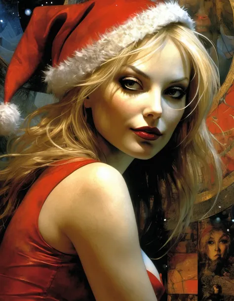 sexy curvy girl, long blonde hair, dressed as Santa Claus, Christmas scene, sketch style art inspired by Bill Sienkiewicz and Dave McKean, (best quality,4k,8k,highres,masterpiece:1.2),ultra-detailed,(realistic,photorealistic,photo-realistic:1.37),intricate...