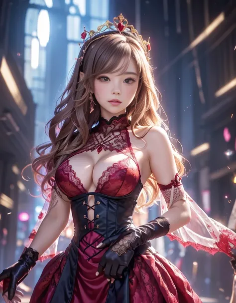 8k,    super high resolution,         masterpiece on penis       ,       top quality, Golden Goddess　((whole body)), Happy Pace , とても long hair, Big Breasts, Decorationドレス, very beautiful Decoration Pink Dress,  ((Shine赤のDecoration的なプリンセスドレスを着ている)), ((( re...