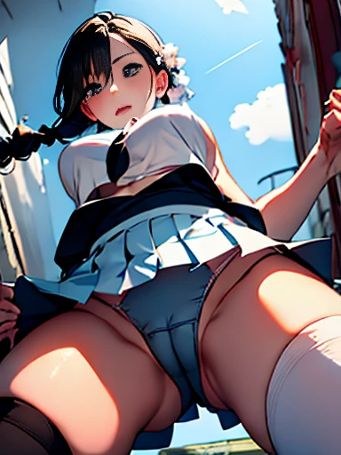  top quality、 high definition 、 detailed background、 Beautiful and detailed face 、 beautiful smooth skin、 skin texture、  professional writing 、 beautiful teenage girl、(Big Breasts:1.1)、 sexy sailor uniforms 、white sailor collar 、 Pleated Mini Skirt 、 cute ...