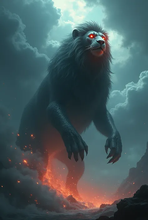 make the animal fusion of lion and peacock and whale ( epic realism)/ dark theme / give them the full power of devil