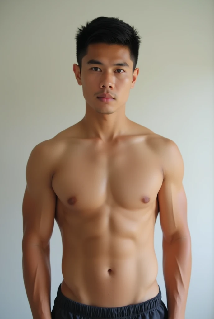 Young Male Filipino Chinito, nice body type, naked body nude, nude , front view, fulle view