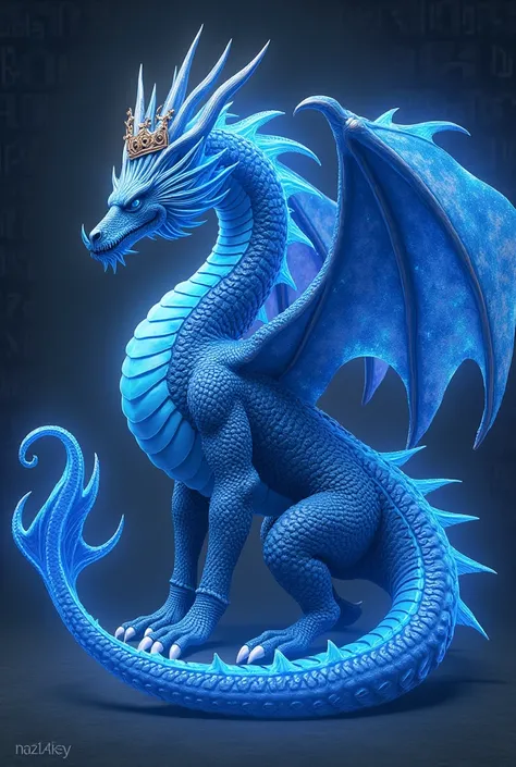 blue colored dragon full up with cosmic rays. with the text NAZ1-4RMY and crown on the top of z. the text should be in blue color and add Background filled with NAZ1-4RMY