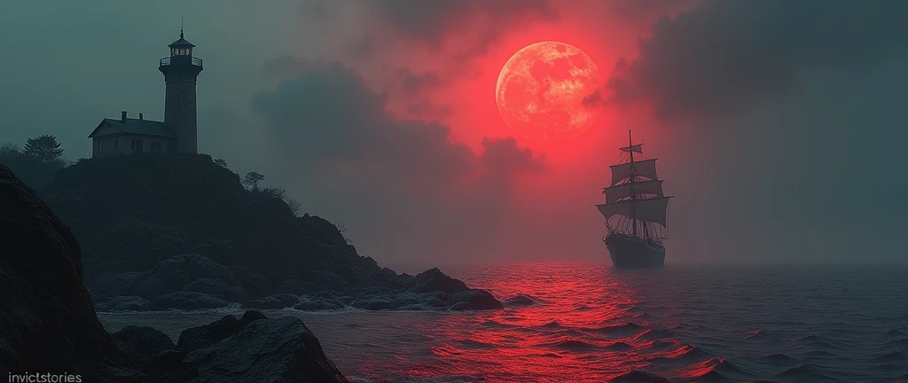  The Cursed Island
Title : " 7 Sinister Places No One Dares to Visit"
Additional text: " No One Returns Alive "
bottom:  A deserted island with an abandoned lighthouse ,  while the water appears red as blood .
Visual Effect:  A ship sinking in the nearby w...