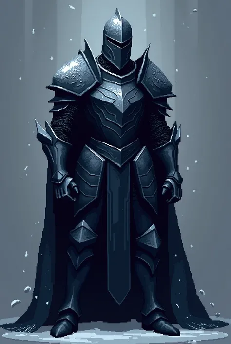 Create an animated pixel logo of a knight with black armor and ice details image format for Discord 