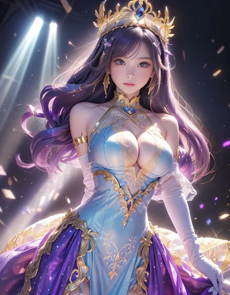 8k,    super high resolution,       masterpiece on penis     ,      top quality, Golden Goddess　((whole body)), Happy Pace     , とても   long hair, Big Breasts, Decoration     dress, very beautiful Decoration     dress, Shine紫のDecoration的なプリンセス    dressを着ている...