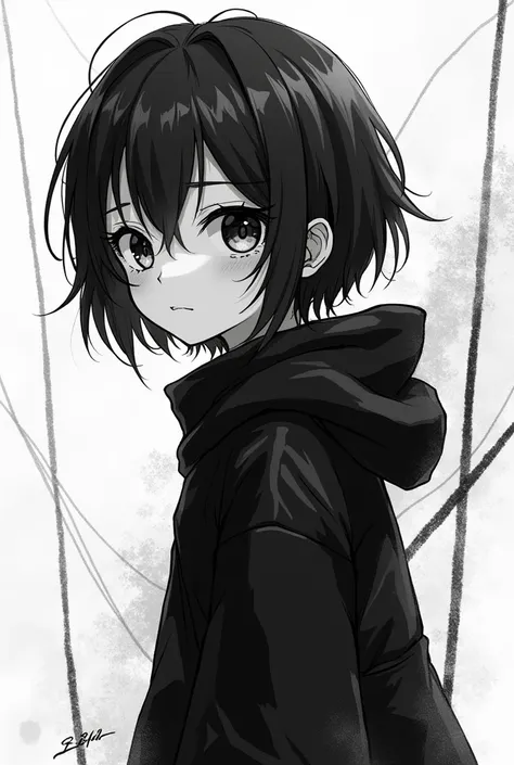 Black and white anime drawing
