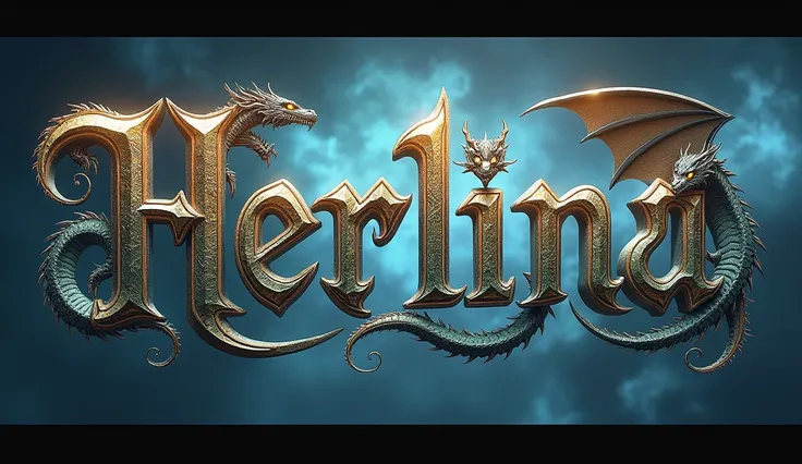 "Herlina" letters with a dragon intertwined in each one