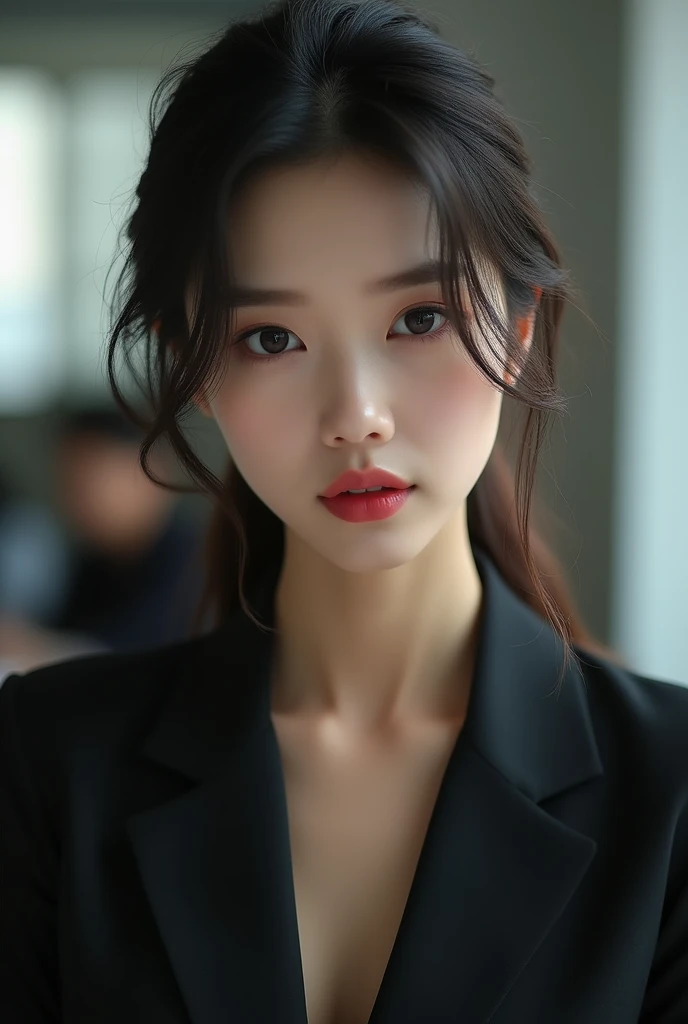 Face photo of a sexy Korean female office worker with her mouth open