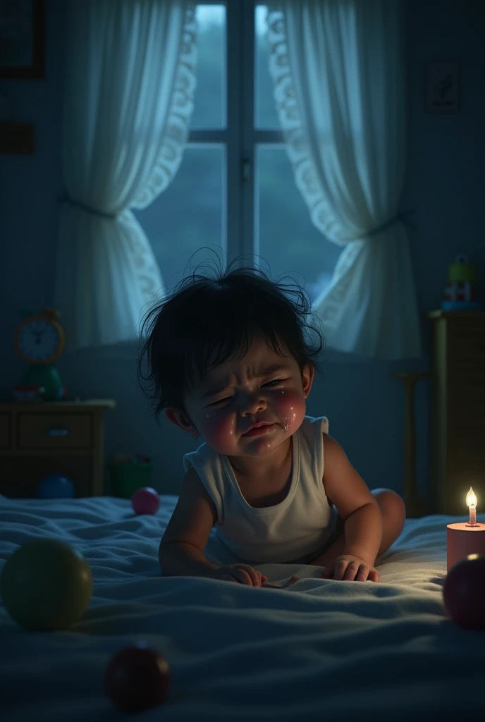 baby girl crying alone at night in her nursery