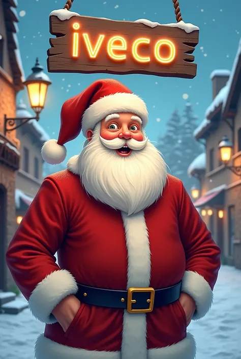 Santa Claus with IVECO BUS logo sign above his head, with location named Dugopolje 