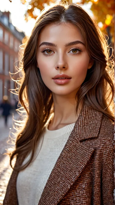 In autumn 2024, a beautiful young woman crosses a brick-paved street. She is dressed in autumn clothes and her light make-up adds a touch of freshness. The bricks of the street shine in warm shades.
Photorealistic, Masterpiece, Top quality, RAW photo, One ...