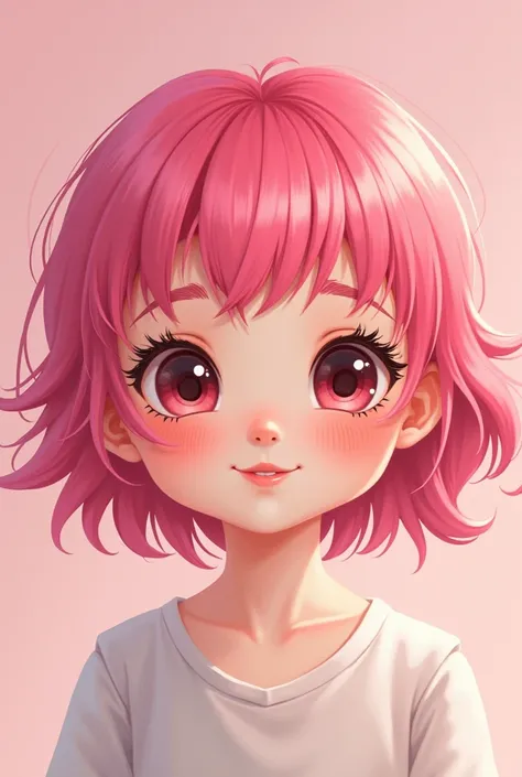  pink hair 、 girl、Cute face close-up、 illustration style 