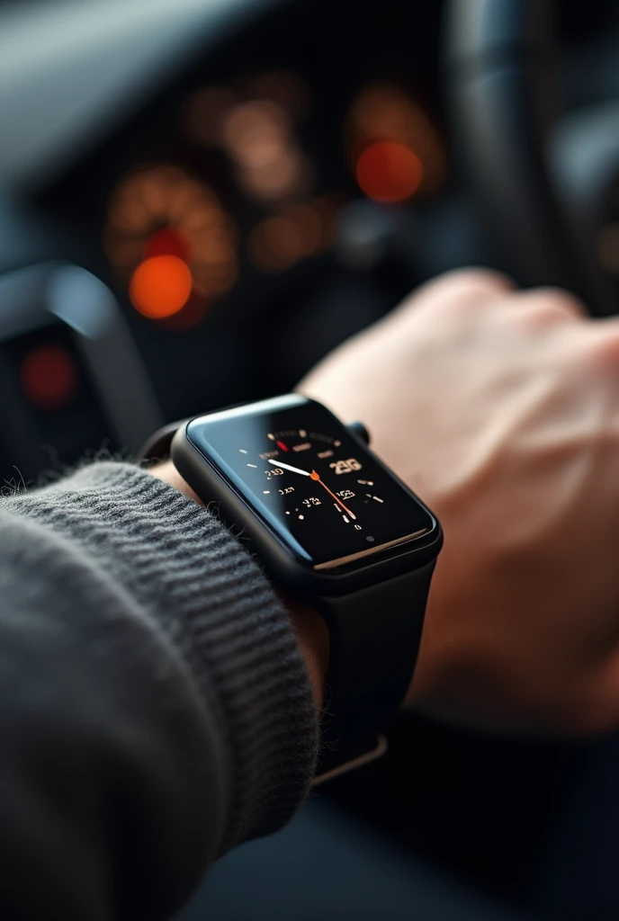 Close-up of a luxurious smartwatch on a wrist with a visible timer or countdown. The background is blurred with subtle light streaks, symbolizing time passing quickly. The image conveys the idea of managing time and staying in control, with a modern and so...