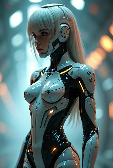  an extremely thin Russian teenager 、Sophisticated,  inspired by Guyver ,  full body biomechanical armor ,  photorealistic,  high definition , Female Genocyber,  full body, Micro Thong,  is a cool dystopian futuristic gun with 、 Star Treks Insignia。, Bokeh...