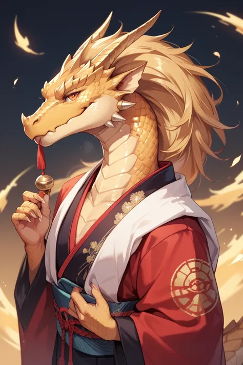 The golden dragon with golden scales Dressed as an advisor to the Japanese Emperor