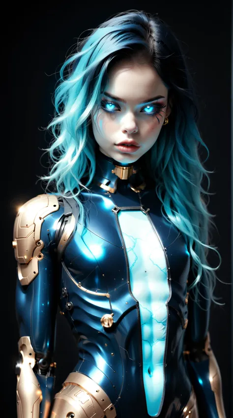 (nsfw:1), (Uncensored:1), score_9, score_8_up, score_7_up, (three quarters Shot), (1 girl), (asian), beautiful teenage (skinny) muscular goth cyborg girl, (full Cybernetic bodysuit:1.5), (black sclera:1.5), (blue glowing eyes:1.5), (blue glowing body veins...