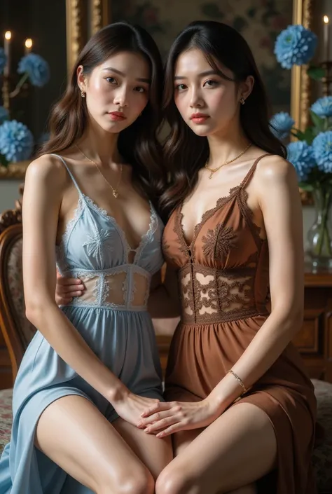  elite women in high society , Wear pantyhose、 wearing a sleeveless dress 、The crotch of the panties is visible 、Raw,(8K、 Top Quality 、masterpiece:1.2)、(Intricate details:1.4)、(Reality:1.4)、 Octane Rendering 、  intricate 3D rendering ultra-detailed blue fl...