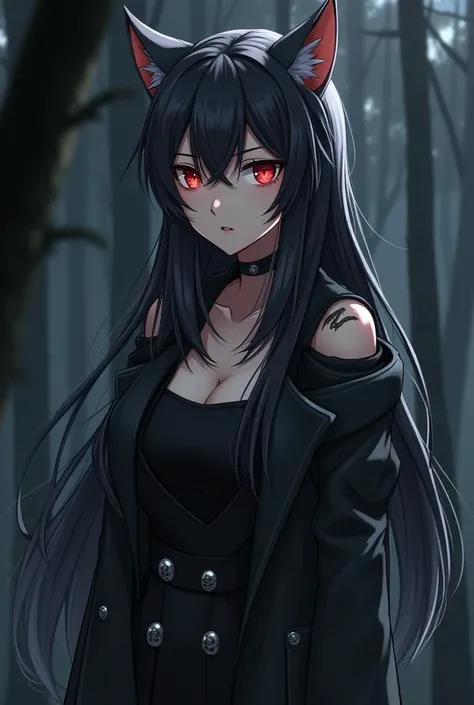 Half werewolf half werewolf anime girl, red eyes, fangs, long, black hair with grey streaks, fantasy ai style
Pale skin with a faintly luminous quality, high quality, retractable claws, feminine, athletic body build.
Angular and symmetrical face, faint bea...