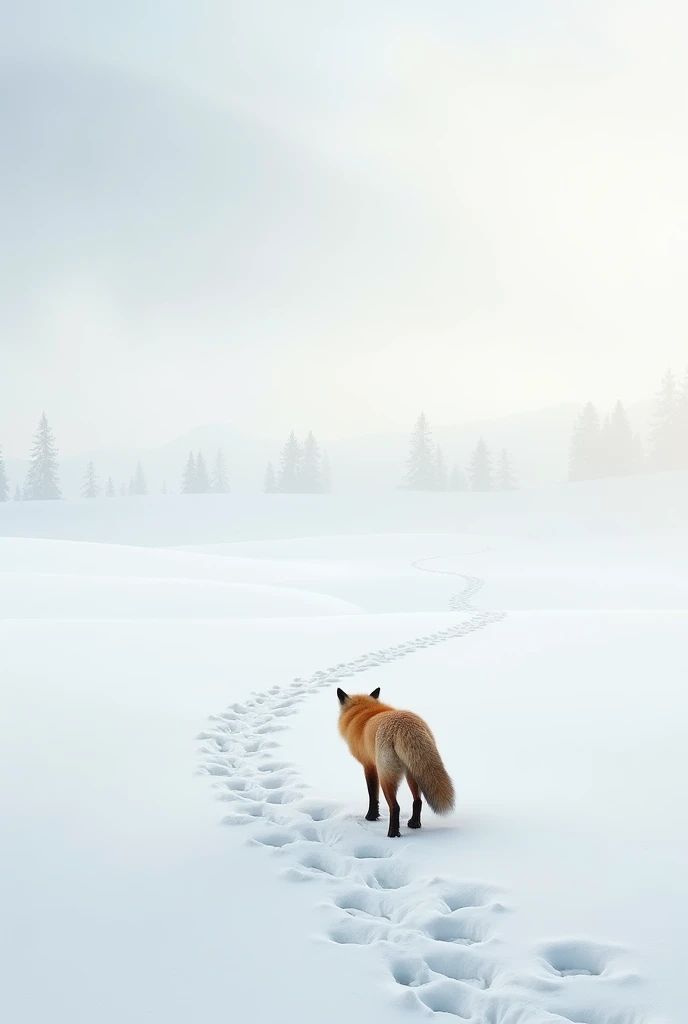 morning、Snowfield、Fox footprints left in fresh snow、Change of direction