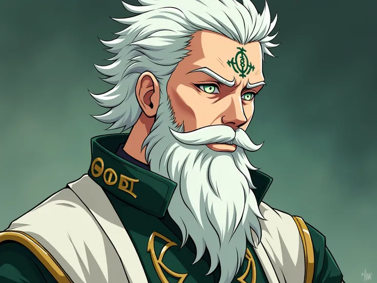  Create a profile picture of Julius NovaChrono , personagem do anime black clover,  placing him as at an older age , with a longer and wiser beard .  I want you to take as a reference the appearance of the wizards from Dungeons and Dragons to create the im...