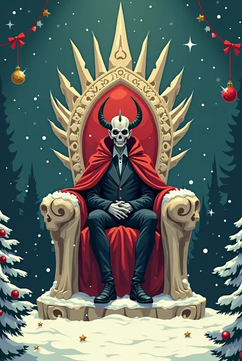 2D Manoftaj on a Christmas themed throne of bones 
