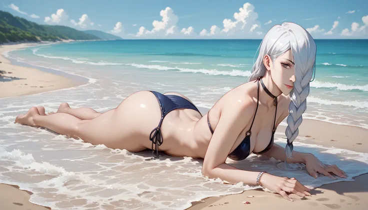 mei mei jujutsu kaisen,white hair,long hair,hair over one eye, A long braid hangs down from my forehead, long white hair, sexy bikini ,Score_9, Score_8_up, Score_7_up, Score_6_up, Score_5_up, Score_4_up, Source_anime, Tag1, Tag2, Quality_masterpiece, Anato...