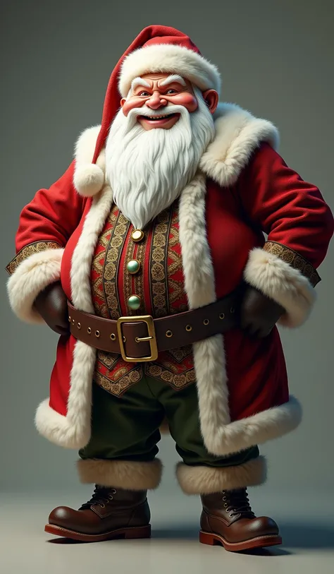 photorealistic full body photo of (fat) dwarf,(art by Agnes Cecile:1.2), (intimidating pose:1.5),(hands on hips:1.5),(little smiling:1.2) ,(realistic :1.5),high quality,(detailed belt),(white beard) ,((intricate detailed Santa Clous clothes)), (highly deta...