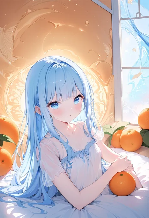 ,(((( light blue long hair)))), ,(((( light blue long hair)))),light blue hair, , long hair ((blush)) , cute face, big eyes, masterpiece, best quality,(((((a very delicate and beautiful girl))))), (flat chest),Amazing,beautiful detailed eyes,blunt bangs(((...