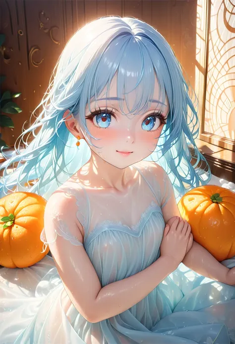 ,(((( light blue long hair)))), ,(((( light blue long hair)))),light blue hair, , long hair ((blush)) , cute face, big eyes, masterpiece, best quality,(((((a very delicate and beautiful girl))))), (flat chest),Amazing,beautiful detailed eyes,blunt bangs(((...