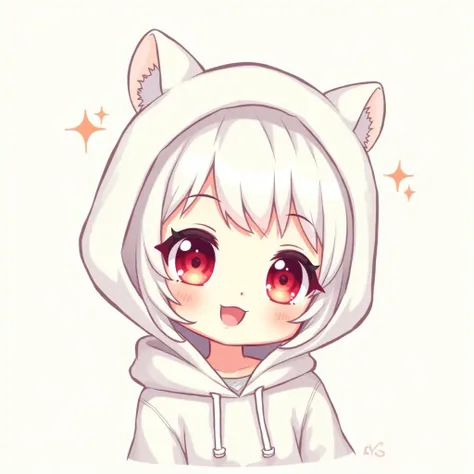 LINE Stamps,cute, boys,Expressive,White Hair,Hooded, high image quality,HD,Crimson Eyes,Sparkle in the eyes,Long eyelashes, the little character 