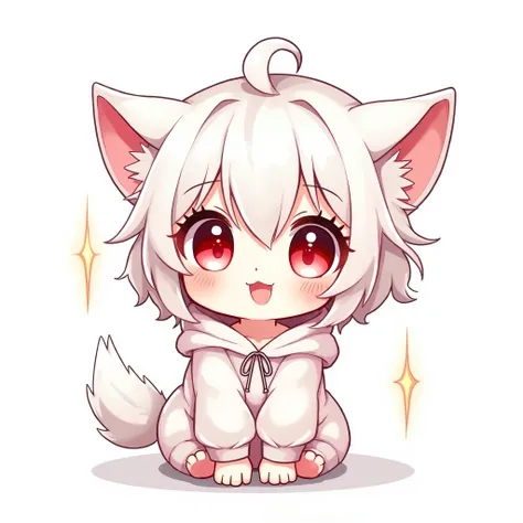 LINE Stamps,cute, boys,Expressive,White Hair,Hooded, high image quality,HD,Crimson Eyes,Sparkle in the eyes,Long eyelashes, the little character 