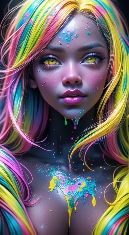 salpicos de cores，Paint splashing，Captivating psychedelic surreal neon amazing universe beautiful gorgeous women in a bright colorful neon light，Mark Reiden、daniel merriam、Bright neon colors in the style of Frank Frazetta and Boris Vallejo, 、photohyperreal...