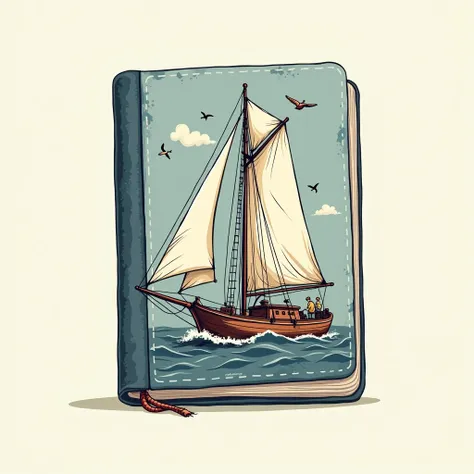 
create a logo in the shape of a passport, on the cover of the passport there must be a drawing of a boat powered by sail