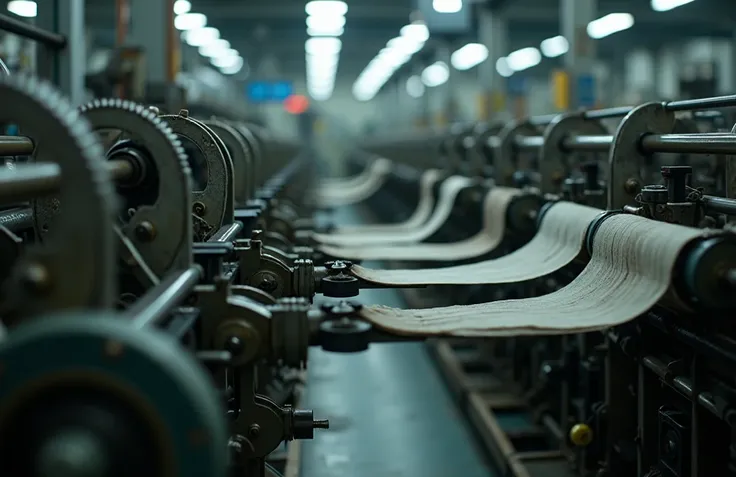 Close-up of textile production machinery in a factory, textile, manufacturing, industry, machinery, equipmentHigh Resolution, 