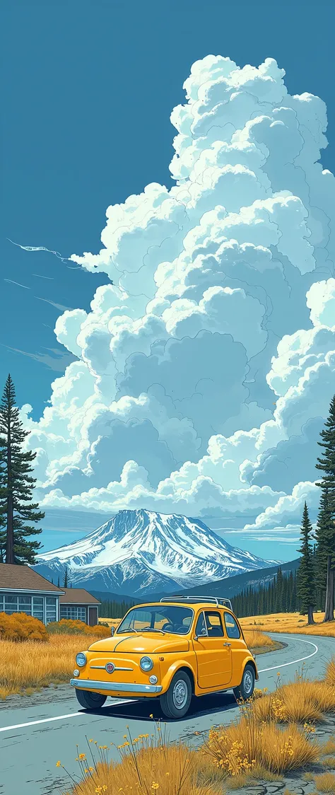 (  masterpiece on penis :1.2,  top quality),(  very detailed),  anime style,8k,16k, wallpaper,Fiat 500, blue sky,(America:2.0),(Yellowstone National Park:2.0),( dynamic :2.0)