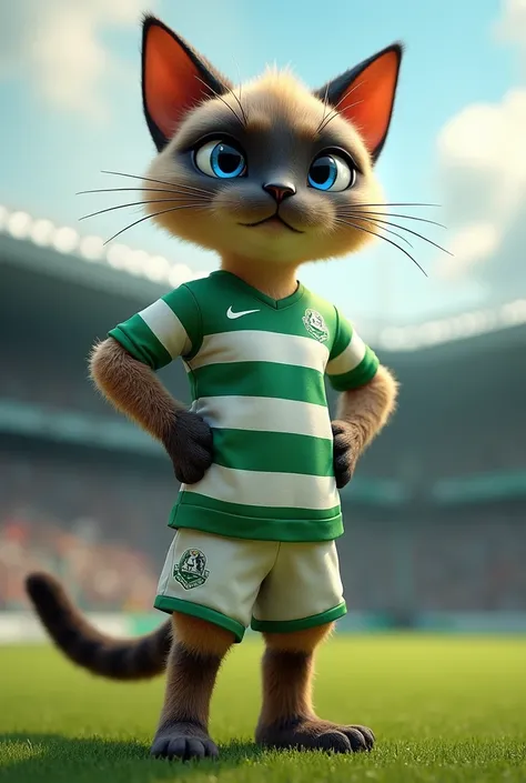 sports mascot (Siamese male cat)  Do it with the green and white shirt 