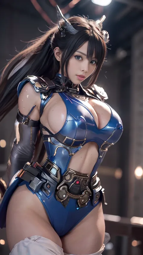 (( super precise illustration , 8k,  masterpiece  :1.2, Sharp focus :1.2,  depth of field:1.2)), ((( beautiful sexual foreign girl ))), Ridiculous,   very detailed texture with very large chest and big tail 、Fascinating full thighs 、 highly detailed blue e...