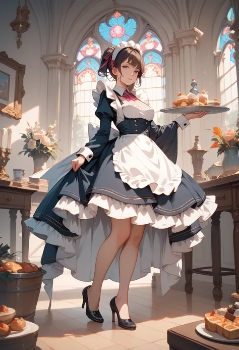 Maid Woman　Has big weapons　 full body view