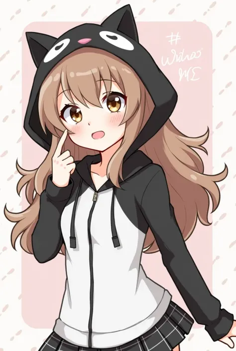 Draw me Oshi no ko style I have brown hair, brown eyes, brown eyes, I am white, I have slightly curly hair I am a girl I am  I am French I want to be a ninga I want to be a ninga to have a catana and have long hair and I want to have a black and white hood