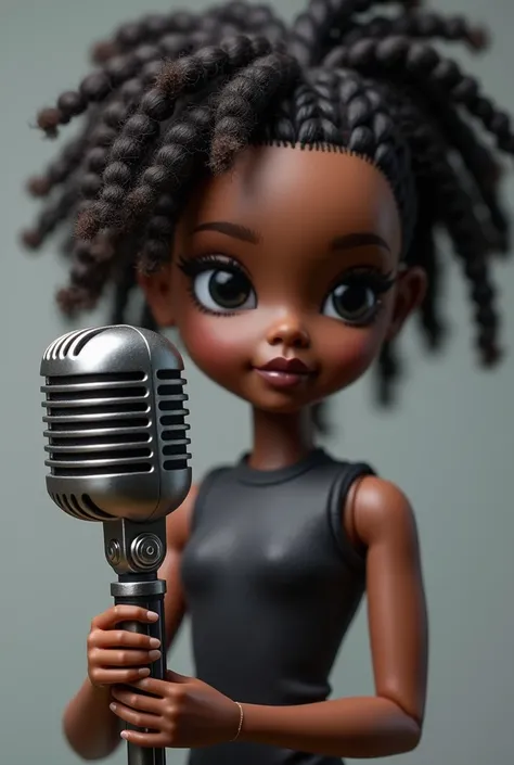 Create a black doll with high quality ultra realistic microphone 