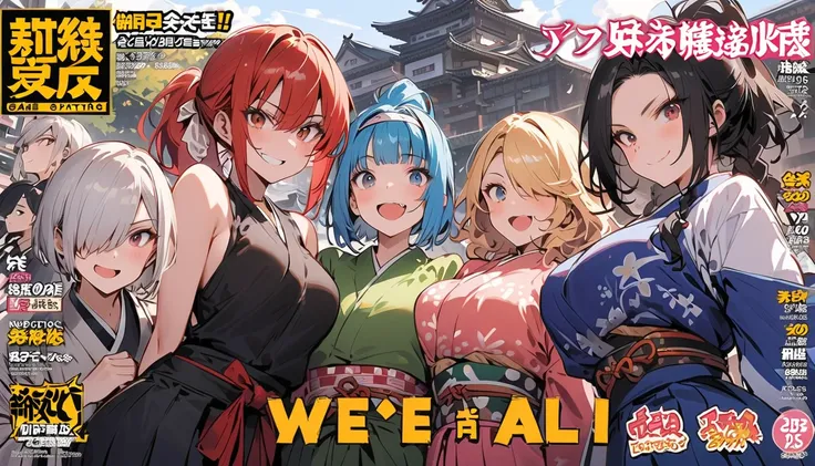  multiple women ,theyre all looking in a different direction,headband, Japanese Knife ,smile, No Emotion,Reckless attitude, Wicked Expression ,warrior,samurai,Hakama, black hair, Silver Hair,Blonde, red hair,Blue Hair, bob cut , ponytail, braids , hair ove...