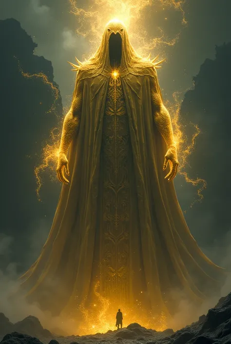 A golden-skinned giant wrapped in a cloak of throbbing Chaos runes, humanoid creature of blades and living shadow that could transform into an enormous flock of ravens