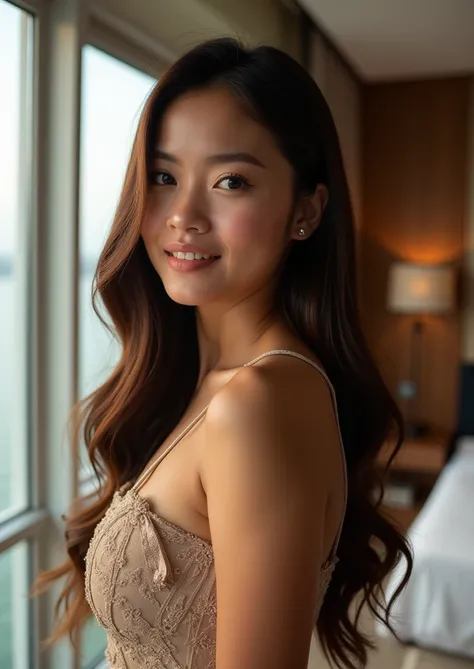 GOAL: hyper realistic photo, landscape orientation, divided in the middle, half left is the before straightening of hair and half right of photo is the after effect of straightening. the character our customer is a filipina, the scene is captured on a luxu...