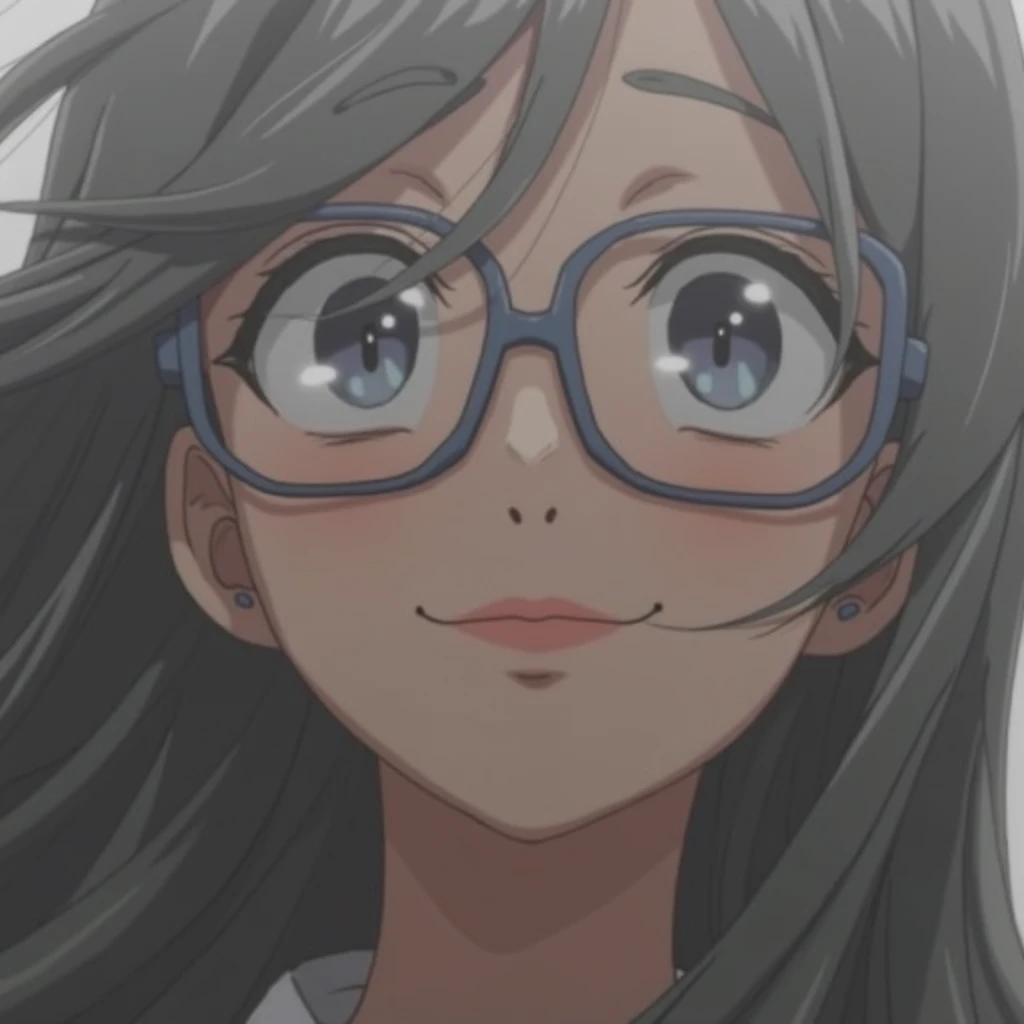 Anime girl, smirk smile, with glasses,long hair,looking at viewers,8k resolution 