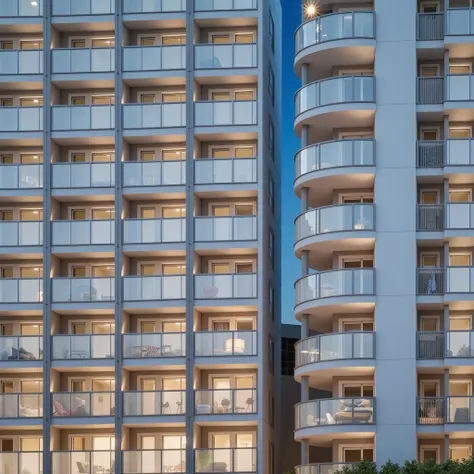 close-up view of an apartment with banconys and glass railings, glass doors, glass windows, archdaily, exquisite detail, hight quality, best quality, ((masterpiece)),((best quality:1.4)),(ultra-high resolution:1.2),(realistic:1.4),(8k:1.2),nsanely detailed...