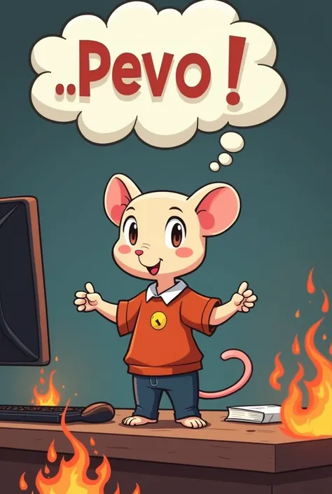  a cartoon of a rat boy without bald hair like a teacher_Pokemon with a cloud above that says al .pevo666 , The background must be on a gamer desktop
It has to be funny and some flames of fire at the bottom