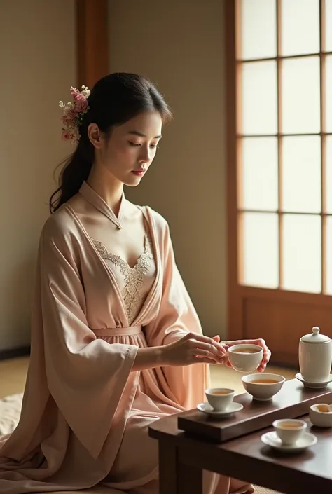 Cécile Duchateau a la salle , tea ceremony 
